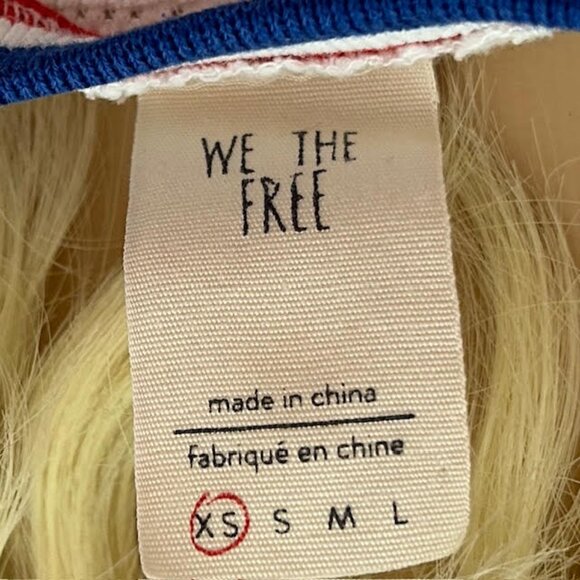 Free People XSmall Mimi TShirt Short Sleeve Top White Red Blue Mesh Crochet XS - Picture 9 of 10